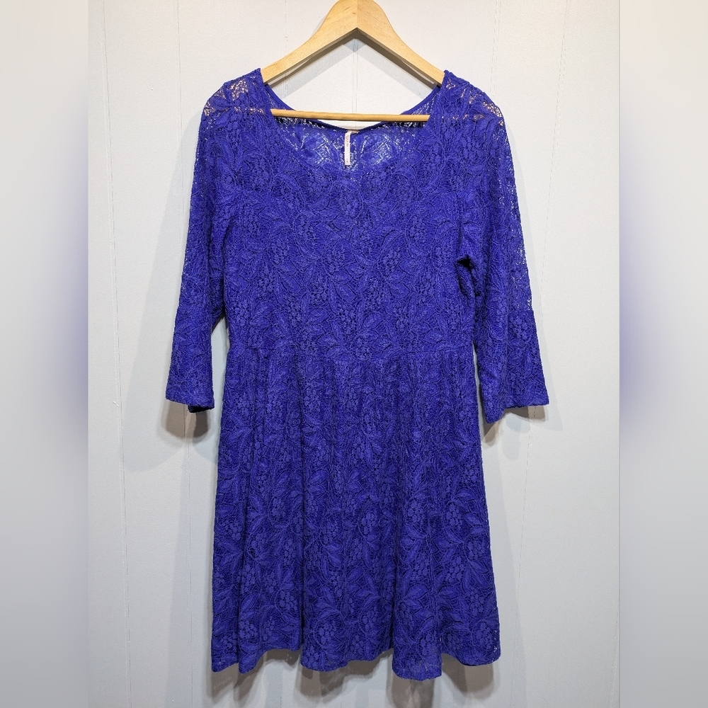 Free People Shake It Up Blue Lace Mini Dress Medium A-Line Boho‎